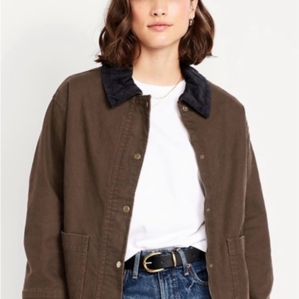 Old Navy Brown Utility Jacket with Black Collar